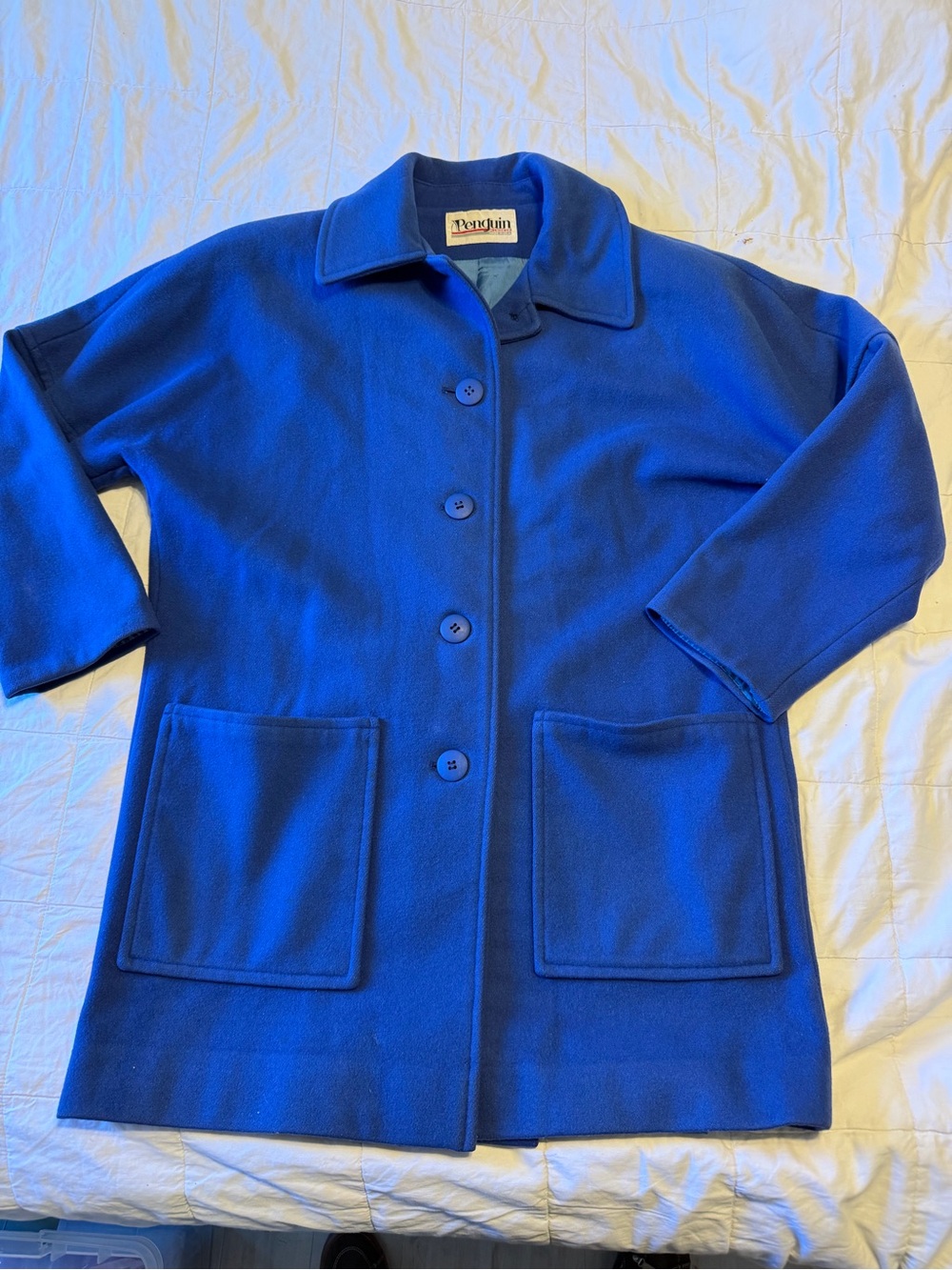 Vintage Penguin M Liman Wool Coat Womens 12 Royal Blue Mod 100% Wool